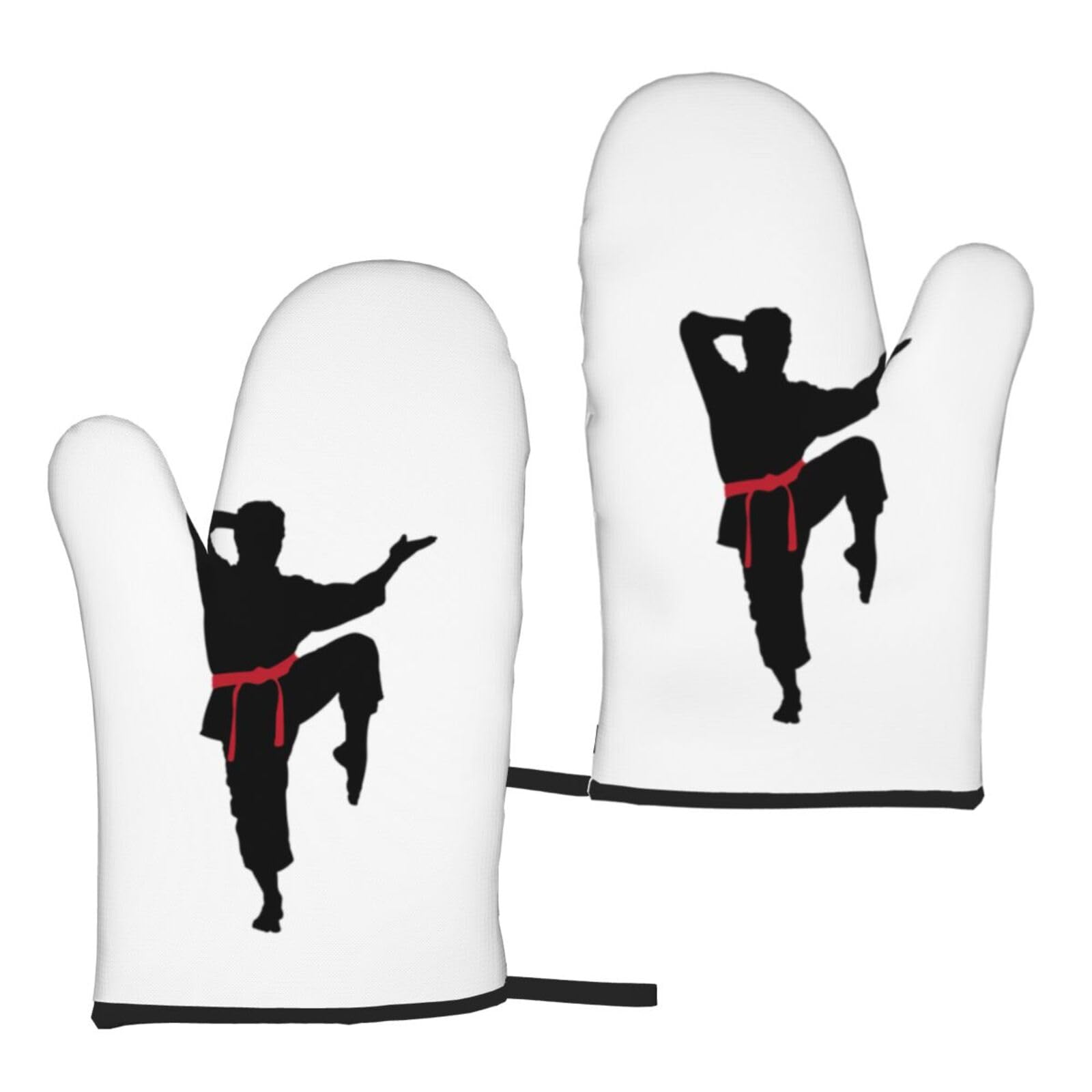 Nimongt Men's Black Karate Print Adults Universal Fit Heat Resistant Oven Gloves Reusable Cooking Outdoor Grilling