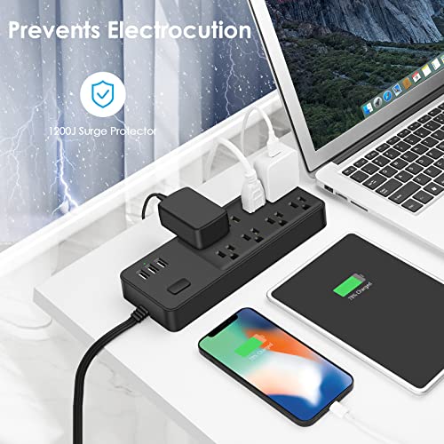 Junnuj 8 Outlets Power Strip Wall Mount, Flat Plug Surge Protector With 3 Usb A Ports, Slim Outlet Charging Station, Plug Thin Socket With 6Ft 45 Degrees Flat Plug Cord, 1200J - Black #TOP3