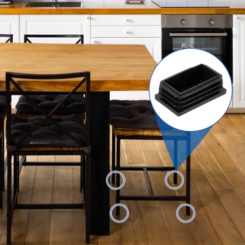 Image of uxcell 16 Pcs Rectangle Tubing End Caps 2 x 1 3 /16 Inch Plastic Hole Plugs Insert End Cap for Metal Tubing Post Chair Leg Table Bookshelves Furniture, Black
