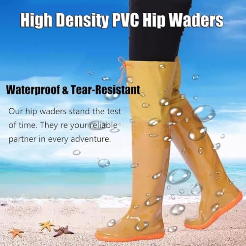 KomNWF LXXW Fishing Chest Waders PVC waterproof hip wading boots, 60 cm high, lightweight, unisex, oxford soles, knee-length water shoes hunting waders(5 UK)