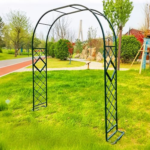 AJTXCSFOQL 140-340 cm Rosenbogen Torbogen mit Basis, Stahl-Rankhilfe Gartenbogen freistehend Rosenhilfe, Rankgitter für Rosen Clematis, Gartendeko wetterfest(Grün,WidexHigh 220x230cm)