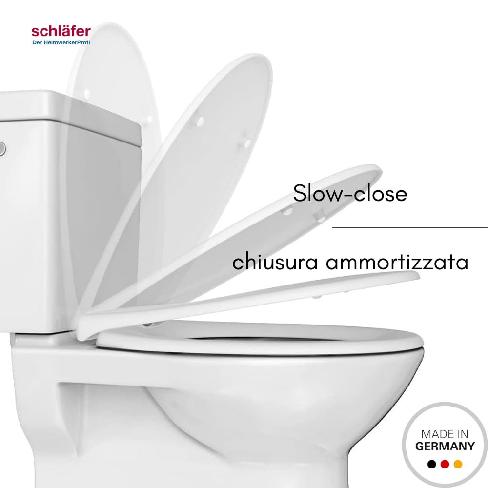 Schläfer 4664101 | Copriwater Soft Close universale, chiusura ammortizzata, Sedile Wc fissaggio Quick-Release Sgancio Rapido regolable, Termoidurente Bianco