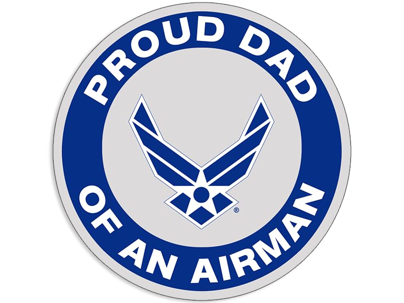 Image of Round Proud DAD of an Airman Sticker (Vinyl Decal United States Air Force Father Logo for car Truck or Laptop (3 inch) USAF Licensed