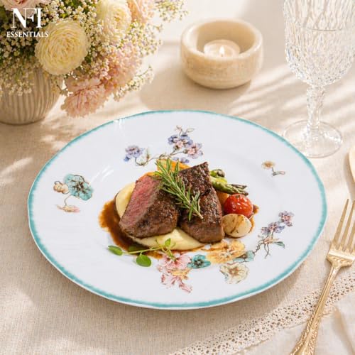 Image of NFI essentials 10 Inch Premium Ceramic Dinner Plate, Serving Plate for Main Course, Pasta, Rice, Salad & Meals, Dishwasher Safe Kitchen Dinner Plate