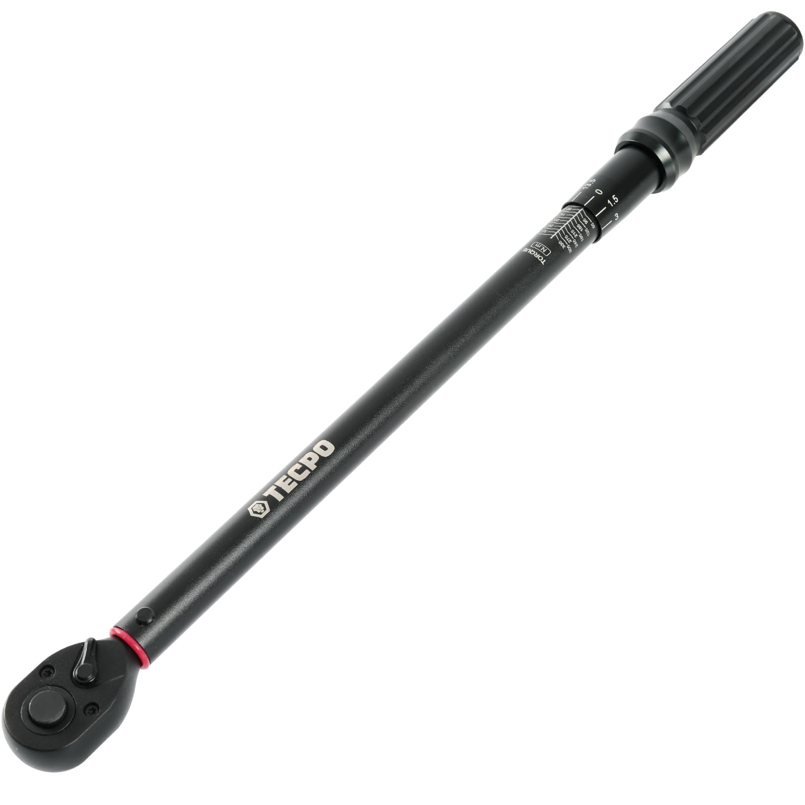 TECPO Juego de llaves dinamométricas de 1/2 pulgadas, 50 – 350 Nm, 72 dientes mecánicos, calibrado, alta precisión de ± 3%, en maletín del sistema, llave de bits de extensión para neumáticos, montaje