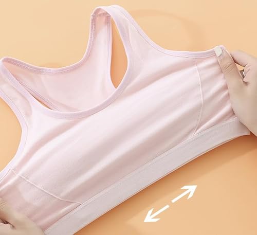 Amuhou Sutiã esportivo de algodão para meninas adolescentes com costas nadador, Rosa/branco/pele, 12