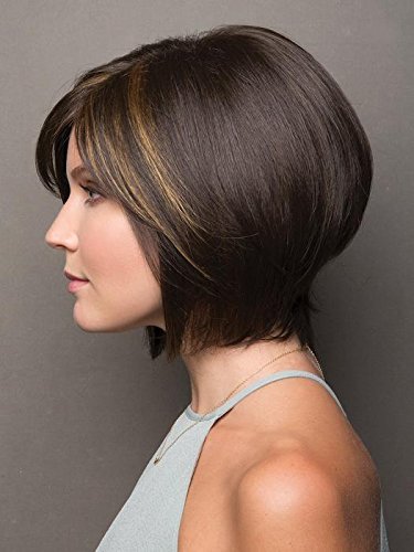 Jolie Wig Color Toasted Brown - Short Modern Bob Monofilament Top Synthetic Side Part Bundle w/Comb, MaxWigs Hairloss Booklet
