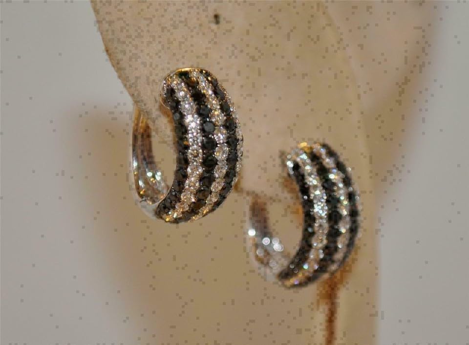 2Ct Round Lab Created Black White Diamond Hoop Earrings 14k White Gold Plated