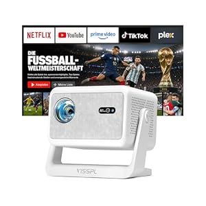 Smart Mini Beamer 4k [Offiziell Lizenzierter APP ] VISSPL 3000ANSI 4K Heimkino & Outdoor Beamer, Autofokus/Trapezkorrektur, WiFi6 Bluetooth Full HD 1080P Video Projektor für Handy/PC