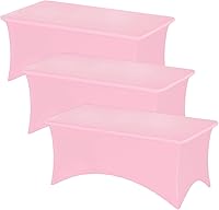 Fixwal 3 Pack Pink Spandex Tablecloths 6ft Rectangle - Stretch Fitted Covers for Valentine's Day, Weddings, Parties, Buffets & Graduation
