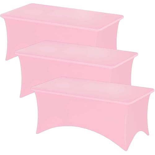 Fixwal 3 Pack Pink Table Cloths Rectangle 6FT, Tablecloths Rectangular Stretch Spandex Fitted Table Covers 6 ft for Parties, Trade Shows, Banquet, Weddings, Buffet, Graduation Decorations