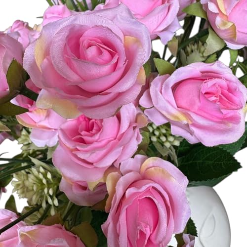 Image of Garden Art Artificial Small Rose Flower Bunch (Pack of 1) | 5 Heads with 15 Flowers & Buds, 35 cm Faux Rose Bouquet for Home Decor, Wedding & Table Decoration (Baby Pink)