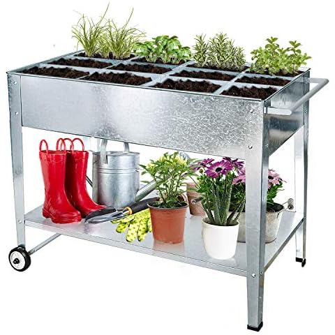 FOYUEE Galvanized Raised Garden Bed Outdoor Herb Apartment Gardening Above Ground Planter Boxes with Legs Portable Elevated Deck Outdoor Home Balcony Cover