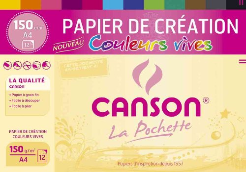 CANSON Lot de 6 Pochettes 12 feuilles de papier de création A4 150 g Coloris Vifs