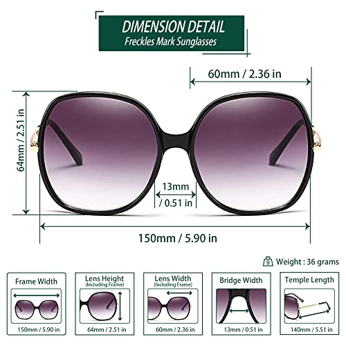 Image of Freckles Mark 70s Super Oversize Square Sunglasses for Women Vintage Rectangular Plastic Frame