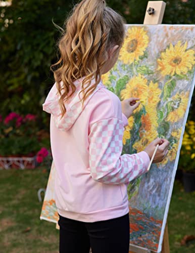 Greatchy Kids Fall Tops Girls Plaid Cover Up Long Sleeve Fashion Hoodies Pullover Sweatshirts With Pockets Pink #TOP2