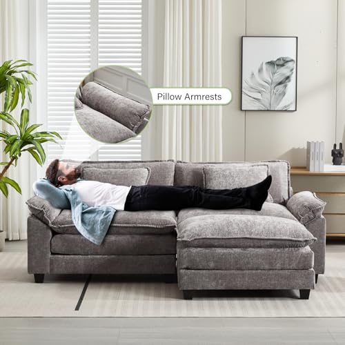 Image of Oprisen 86 inch Modular Sectional Sofa, Comfy Cloud Couch Sectional Sofa with Ottoman, Chenille Sofa Sleeper Deep Seat Sofa with Throw Pillows for Living Room (Light Gray, 86 inch- L Shape)