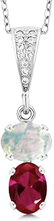 Gem Stone King 2-Stone Gemstone Birthstone Pendant Necklace for Women in 925 Sterling Silver | Oval 8x6MM | 18 Inch Silver Chain | Fine Jewelry for Her Mom Wife