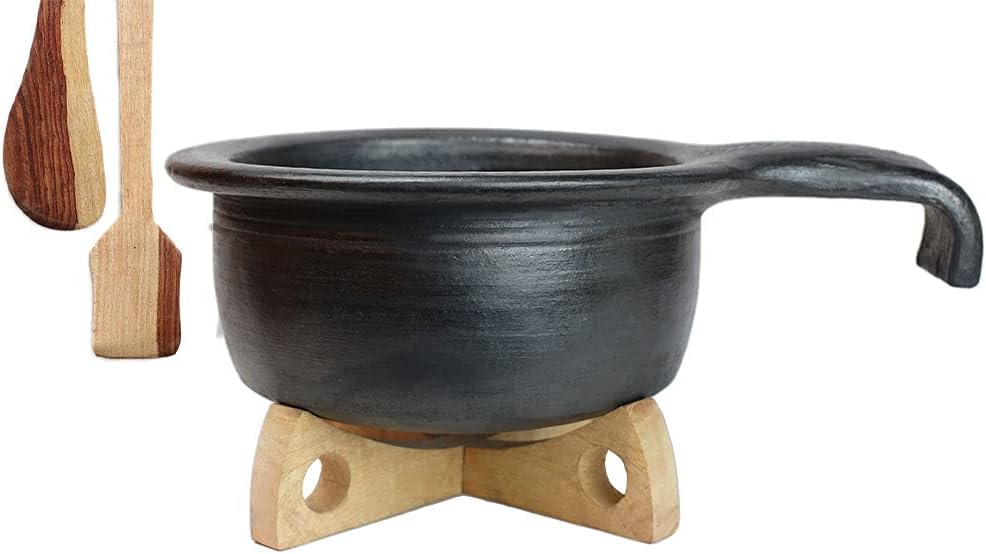Craftsman India Perfection of Pottery Unglazed Clay Handi Cooking & Serving 1 Liter (1.5 Liter, Black)