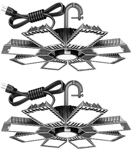 Fucoda LED Shop Light 250W Eqv 800W 35000lm High Bay Light, Daylight White No-Dimmable, Ceiling Hook Hanging LED Barn Light with 5ft US Plug, Ideal for Workshop, Shop, Garage, Warehouse (250W 2Pack)