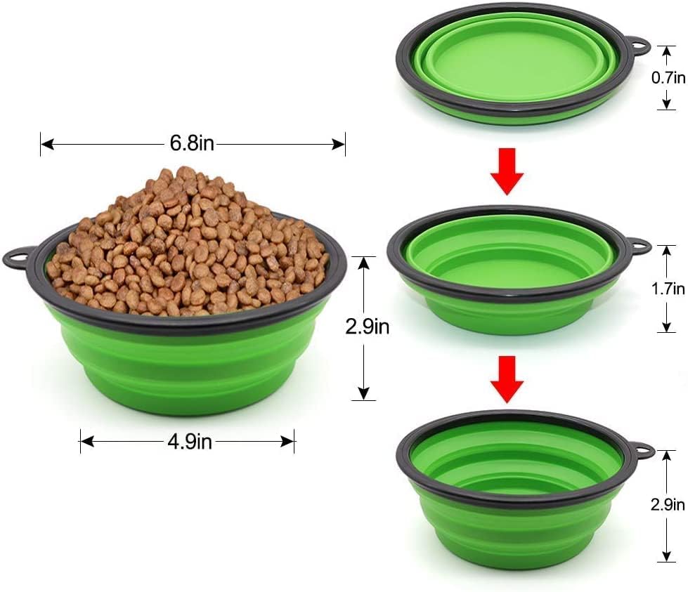 Image of SLSON Silicone Collapsible Dog Bowl,2 Pack Collapsible Dog Water Bowls for Cats Dogs,Portable Pet Feeding Watering Dish for Walking Parking Traveling with 2 Carabiners (Large,Large Blue+Green)