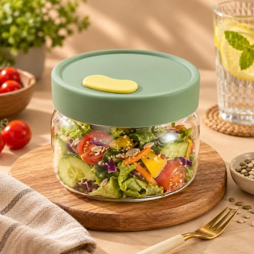 Image of bellemax 900ML Glass Storage Jar with Airtight Leakproof Lid | Transparent Food Storage Containers for Kitchen, Fridge & Pantry | Glass Salad, Fruit, Snack, Dry Fruit Set of 2
