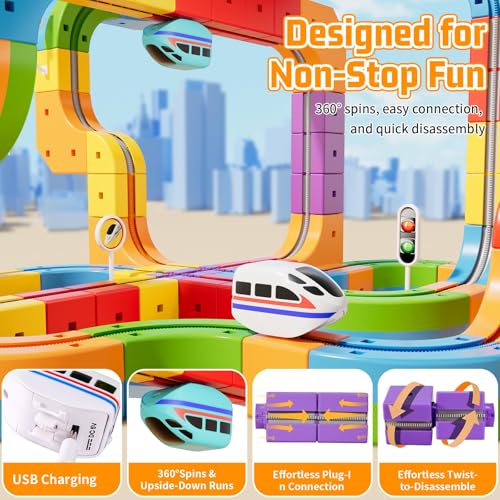 Image of KlickRail Electric Train Set Flexible Race Track for Kids 4 6 7 8, 88 Pcs Car Track for Toddlers 3-5, Building Toy Train Track Gravity-Defying 3D Embedded Layouts & Motorized Car, STEM Easter Gift