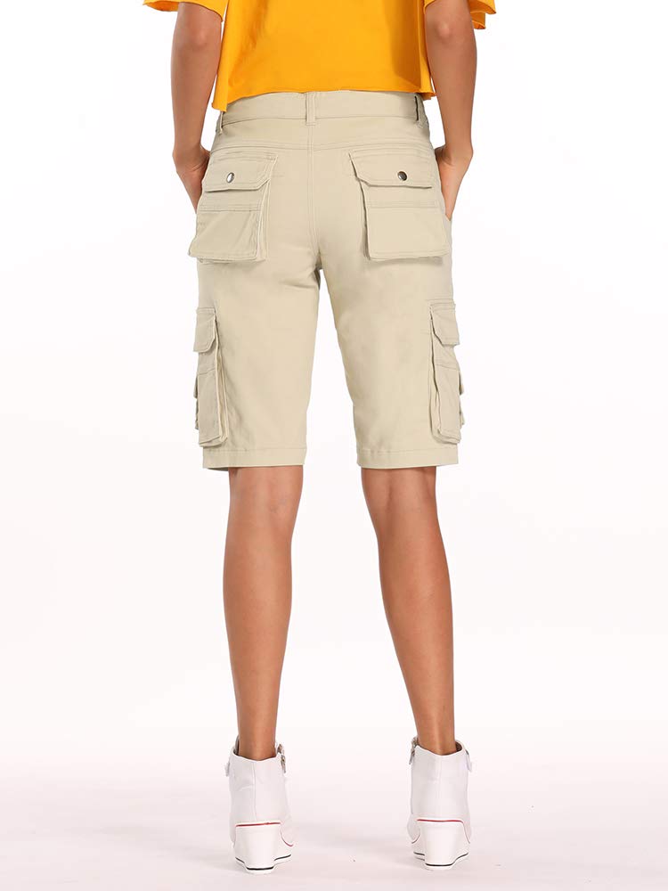 Aeslech Bermuda Cargo Shorts für Damen, lässige Baumwolle Multi Taschen Outdoor Wear