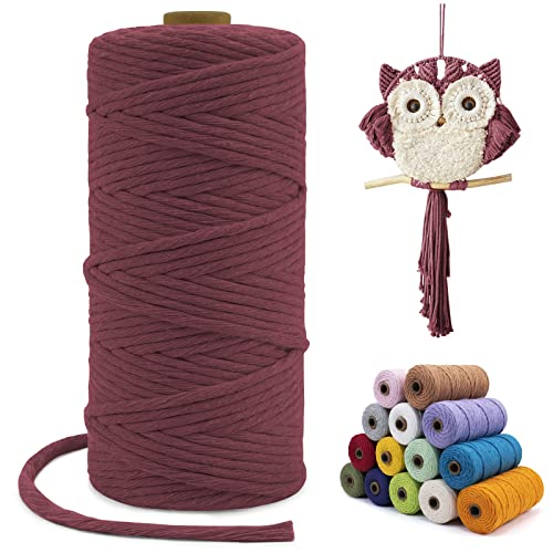 LEREATI Macrame Cord 3mm x 100m, Single Strand Thick Macrame Rope Yarn Natural Cotton Cord