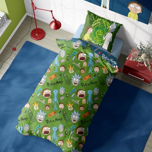 Rick and Morty Duvet Cover - Portals Pickle Rick Design - Official Reversible Bedding Set - Single Duvet Cover and Pillowcase Set