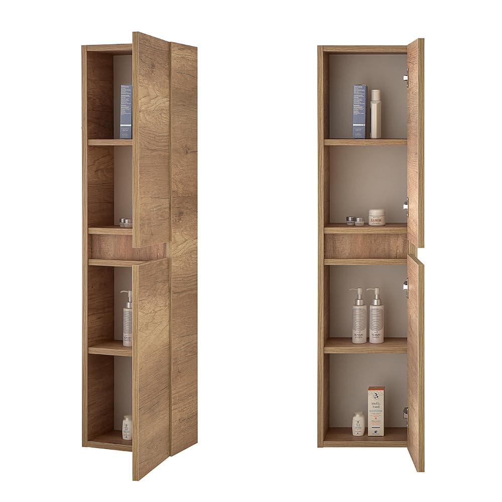 Inbagno Mobile Bagno Sospeso 80 cm Rovere Naturale – Composizione Modulare Con Lavabo In Ceramica, Cassettiera E Pensile Reversibile 125 cm – Linea Nadia