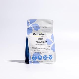 Herbaland Vegan Calm Naturally Gummies, Calming Vitamins and Minerals for Adults, Magnesium, GABA, L-theanine, Sugar-Free and Gluten-free - Raspberry Hibiscus Flavor, 90 Count, New Compostable Pouch