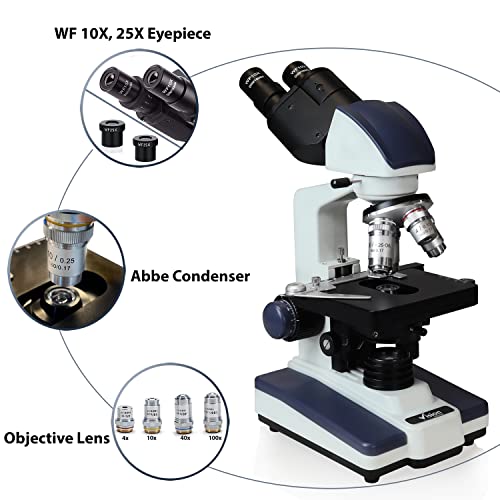 Image of VS-60B-RC Siedentopf Binocular Compound Microscope, 40X-2500X Magnification, Wide-Field 10X and 25X Eyepieces, Double-Layer Mechanical Stage, LED Illumination