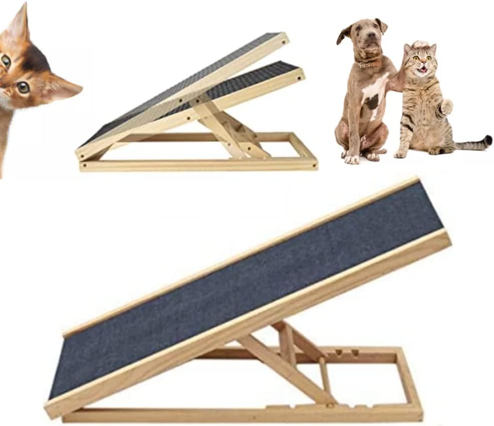 4 Adjustable Height Dog Car Ramp for High Bed Couch SUV Car, Wooden Pet