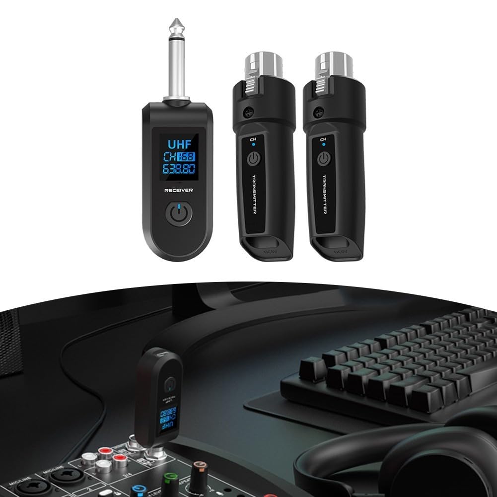 UHF Wireless XLR Trasmettitore e Ricevitore e Trasmettitore Wireless Chitarra Ricevitore Microfono Set per Microfono Dinamico, Mixer Audio, Chitarra Elettrica Basso (1 vassoio 2)