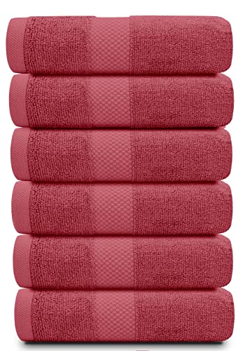white classic luxury hand towels | cotton hotel spa bathroom towel | 16x30 | 6 pack | christmas red