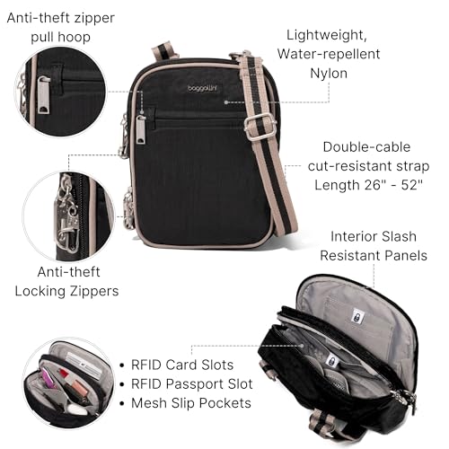 Image of Baggallini Securtex Anti-theft Mini Everything Crossbody Bag, 6.3 inchx8.25 inch Rfid, Locking Zippers & Cut-resistant Strap