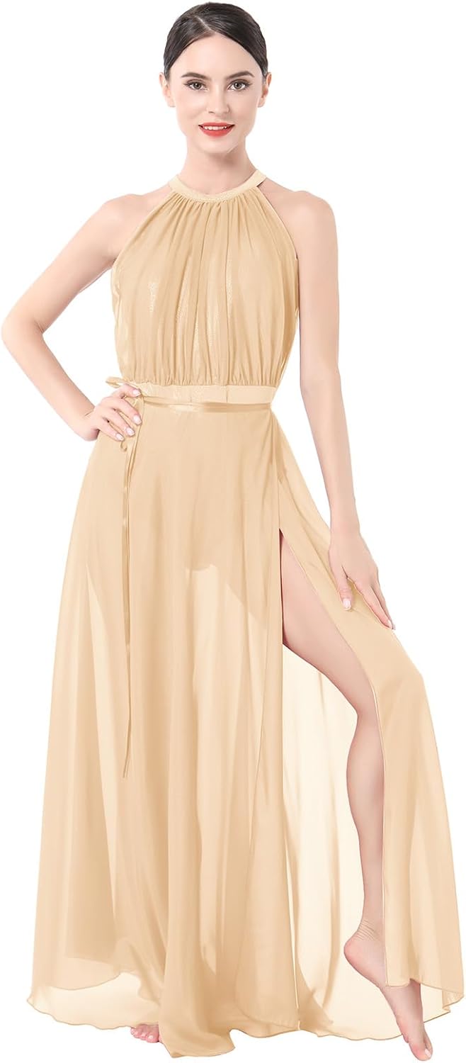 AFAVOM Women's Lyrical Dance Costume Shiny Metallic Lyrical Dress Leotard + Flowy Tulle Skirt 2PCS Contemporary Dance Costume - Image 2