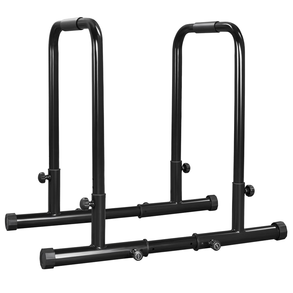 Yaheetech Dip Barre Parallele Fitness Dip Bar Stand Station Regolabile per Calisthenics/Stretching/Addominali in Acciaio Nero