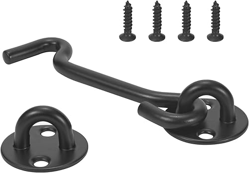 Pestillo de gancho y ojo para puerta, cerradura de gancho mejorada de 4 pulgadas para puerta, pestillo de puerta con revestimiento de protección