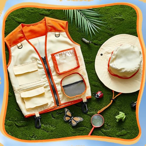 Image of Ramede Kids Safari Explorer Vest and Hat Explorer Costume for Fishing Adventure Camping Boy Girls Cosplay