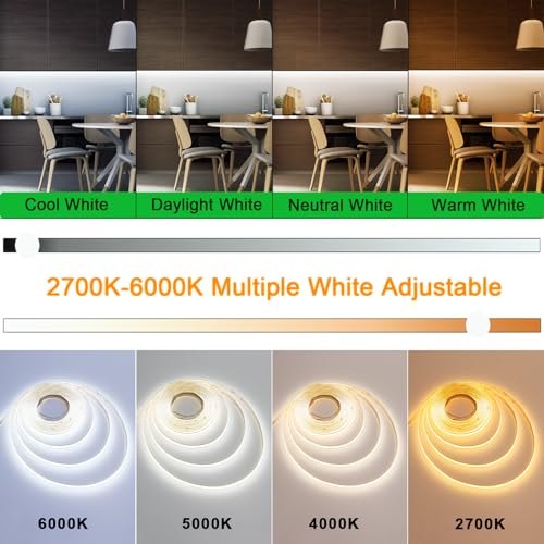 Image of JOYLIT PRO+ 24V COB LED Strip 16.4FT CCT 2700K-6000K 610LM /FT Indoor | CE UL, CRI 92+ 640LEDs /m Dotless, Dimmable Tunable White, Self-Adhesive 10mm, Cuttable, for Kitchen, Bedroom (Light Only)