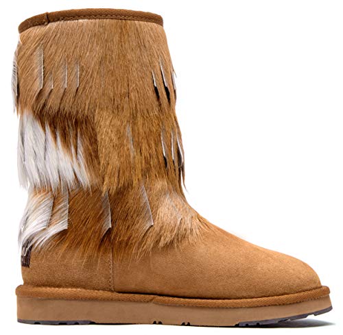 Aumu Daily Shoes Women's Warmer Boots Sheepskin Fur Round Toe Ankle Winter Bootie Chestnut Size 10