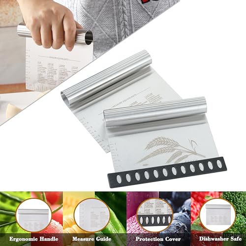 image for 2PCS Dough Pastry Bench Cutter Scraper, OLULU Stainless Steel Kitchen 