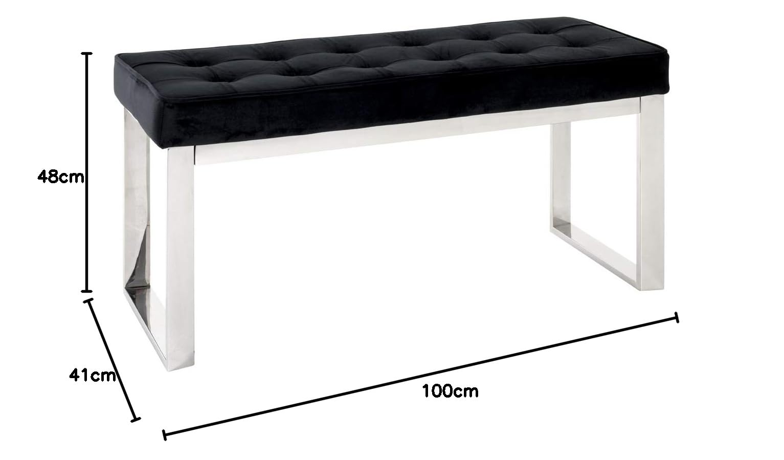 HAKU Banc Acier INOX, Noir, INOX, Tissu en Velours - Dim.: L 100 cm x H 48 cm x P 41 cm, Style: Art Deco
