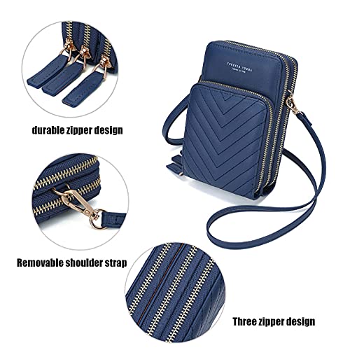Image of myfriday Small Cell Phone Crossbody Bag, Multi-pocket & 6 Card Slots | 6 card slots, multi-pocket zipper layout and soft synthetic leather keep phone, lipstick, coins and keys ready outdoors