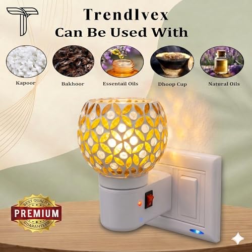 Image of Electric Kapoor Dani with Night Lamp & Camphor Diffuser - Premium Ceramic Dhoop Burner for Pooja, Home & Office. Versatile Electric Aroma Burner for Aromatherapy & Repellent. (Yellow)