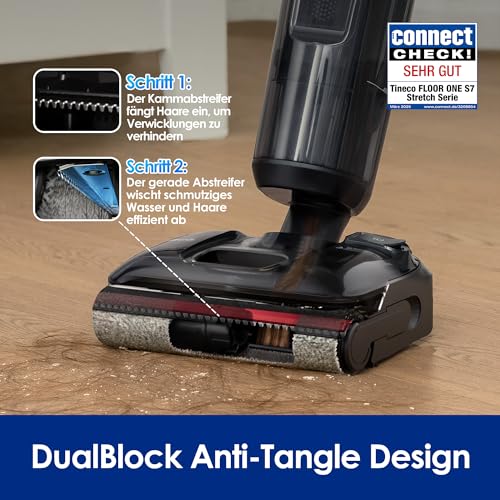 Tineco Floor ONE S7 Stretch Ultra Nass Trockensauger, 180° Lay-Flat Nasssauger, 85°C 5 Min Flashdry-Selbstreinige, 50 Min Laufzeit, DualBlock Anti-Tangle, Beide Kantenreinigen, Reinigen unter Möbeln – Bild 3