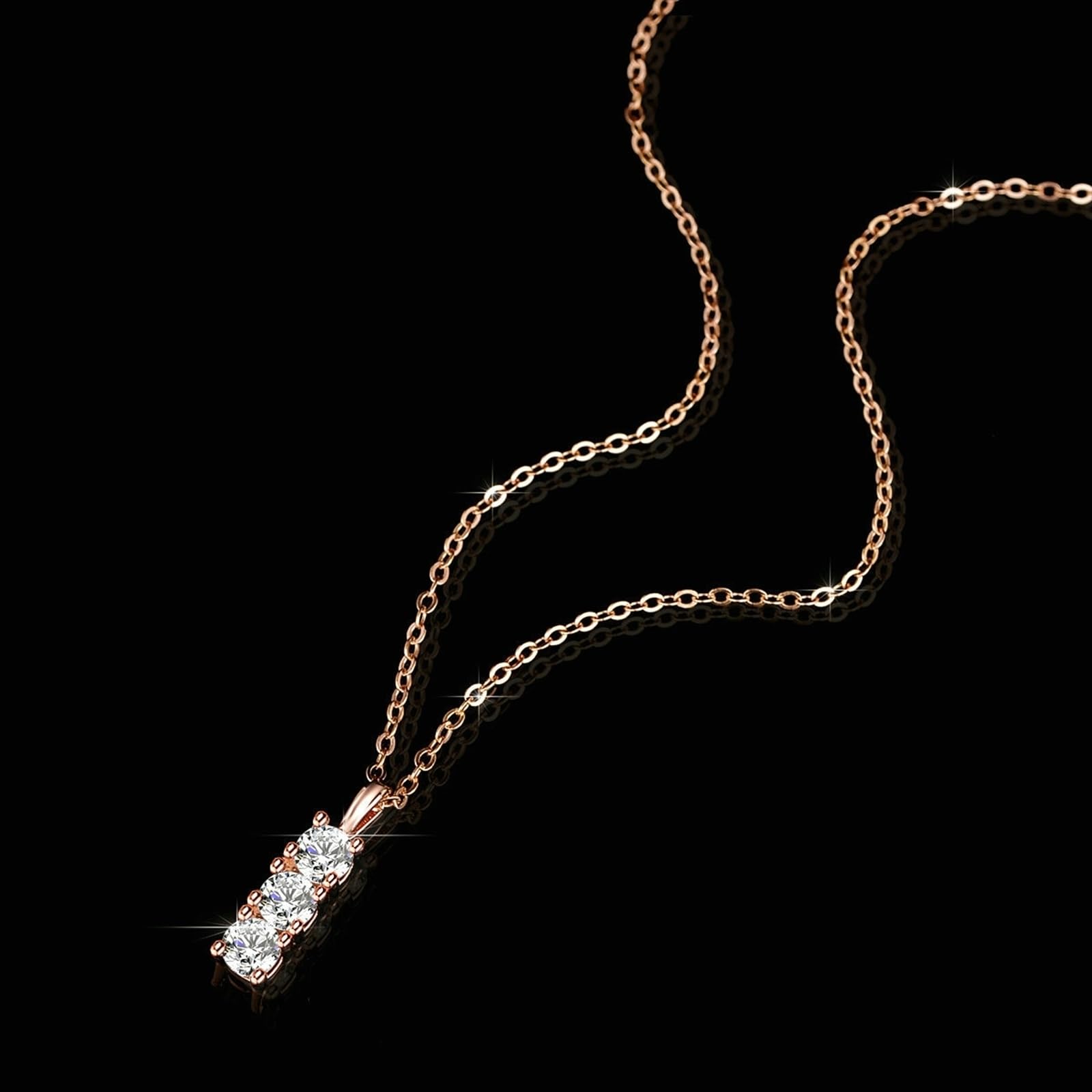 Collares ajustables en oro rosa de 18 quilates con tres piedras para mujer, collares de moissanita de cumpleaños