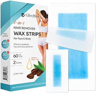 Gleebee Wax Strips 60 counts, Waxing Strips, Wax strips for Hair Removal, Wax kit including 40 Body trips and 20 Facial Strips, Hair Removal Body Wax Strips for Face, Arms, Legs, Underarms, and Bikini, Bikini Wax Kit for Women